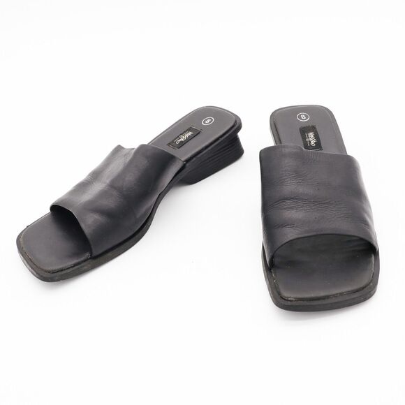 Y2k 90s Mossimo Black Leather Slides Slip-On Sandals Minimalist Size 8 - Picture 1 of 4